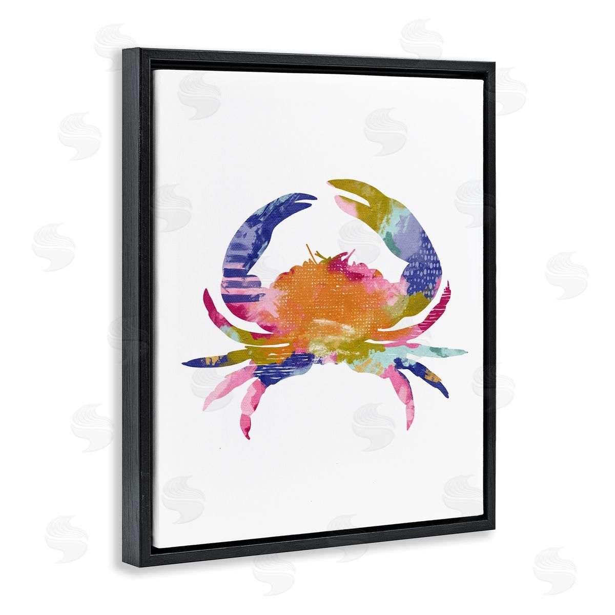 Patterned Crab Impression Black Floating Frame Canvas Wall Art, Home Decor by Lisa Nohren