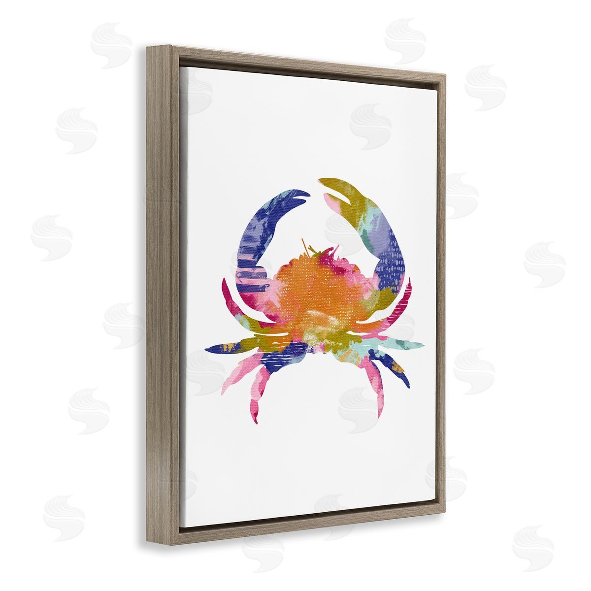 Patterned Crab Impression Brown Floating Frame Canvas Wall Art, Home Decor by Lisa Nohren