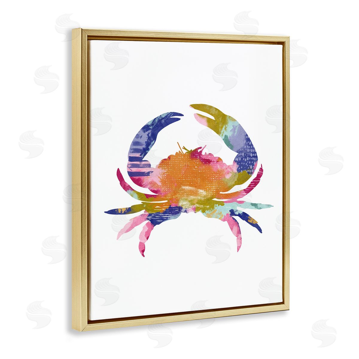 Patterned Crab Impression Gold Floating Frame Canvas Wall Art, Home Decor by Lisa Nohren