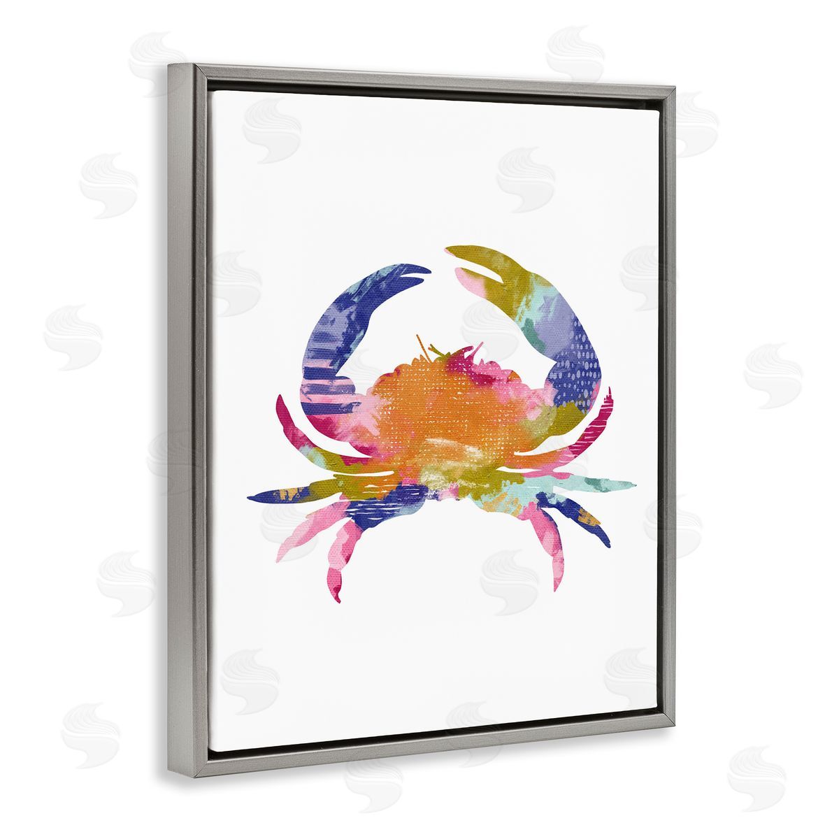 Patterned Crab Impression Grey Floating Frame Canvas Wall Art, Home Decor by Lisa Nohren