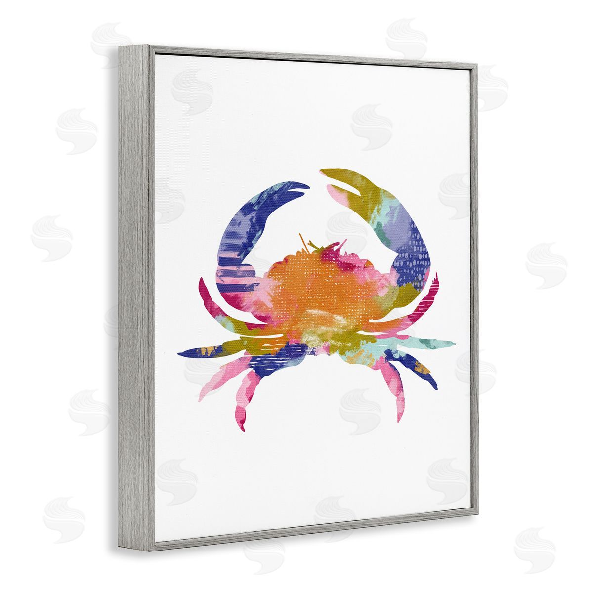 Patterned Crab Impression Grey Frame Print Wall Art, Home Decor by Lisa Nohren