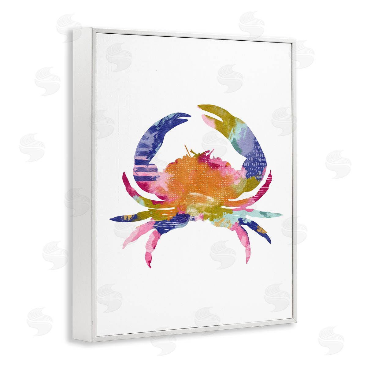 Patterned Crab Impression White Frame Print Wall Art, Home Decor by Lisa Nohren