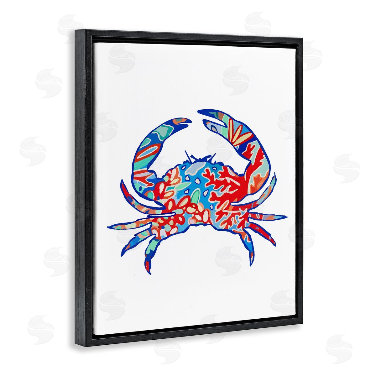 Coral Patterned Crab Black Floating Frame Canvas Wall Art, Home Decor by Lisa Nohren