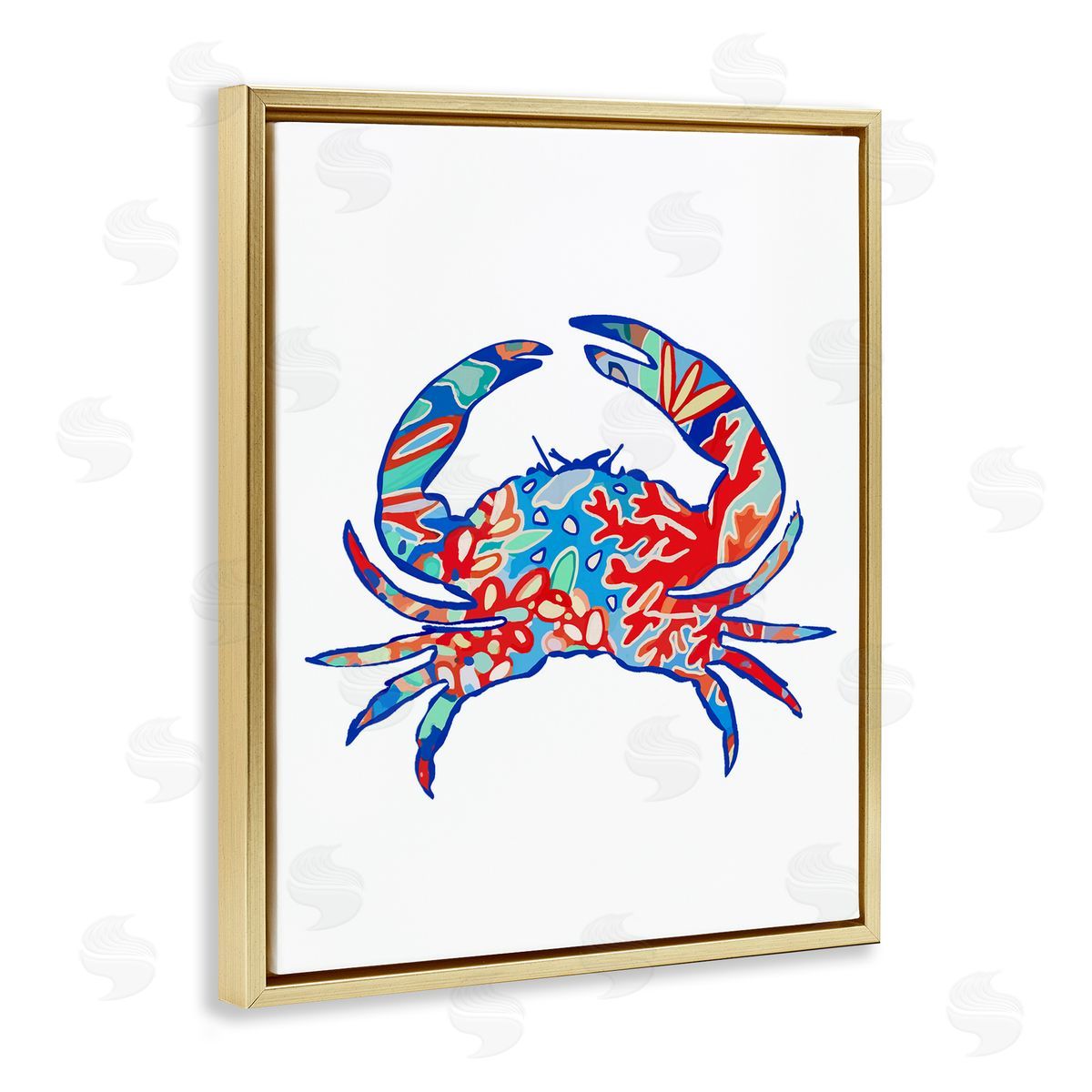 Coral Patterned Crab Gold Floating Frame Canvas Wall Art, Home Decor by Lisa Nohren