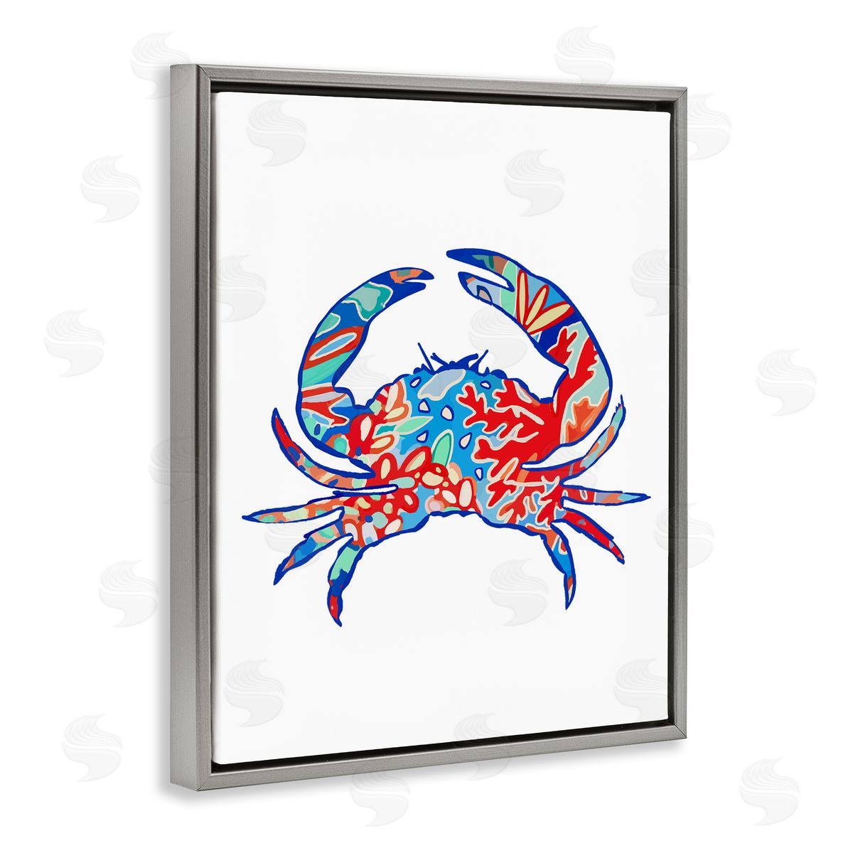 Coral Patterned Crab Grey Floating Frame Canvas Wall Art, Home Decor by Lisa Nohren
