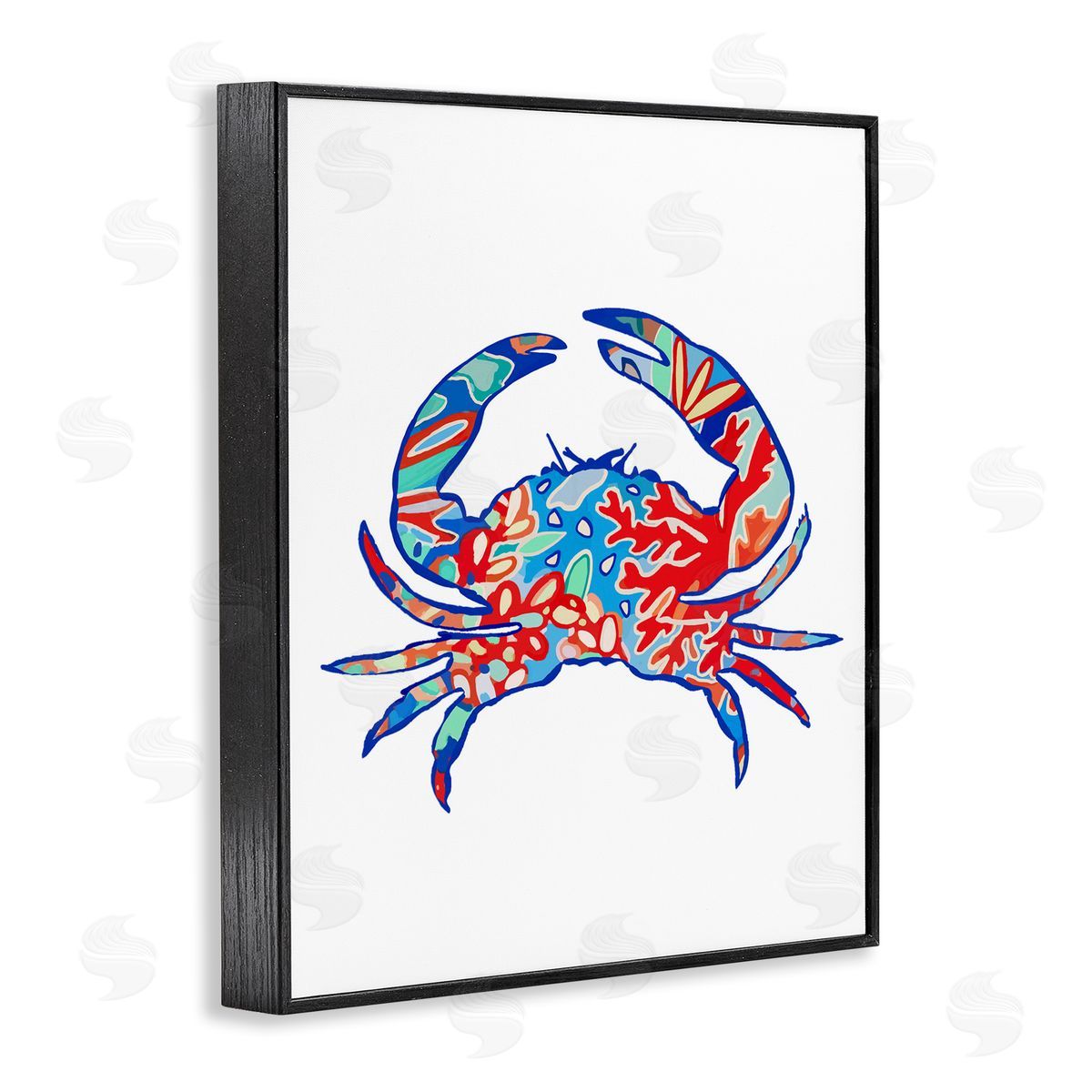 Coral Patterned Crab Black Frame Print Wall Art, Home Decor by Lisa Nohren