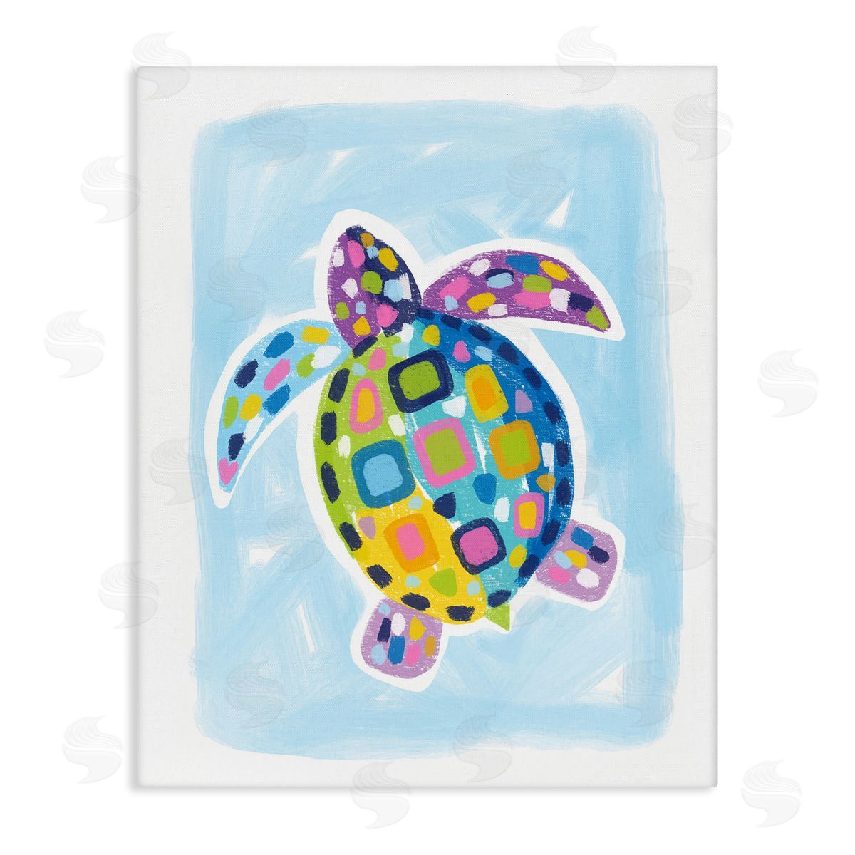 Mosaic Turtle on Blue Canvas Wall Art, Home Decor by Lisa Nohren