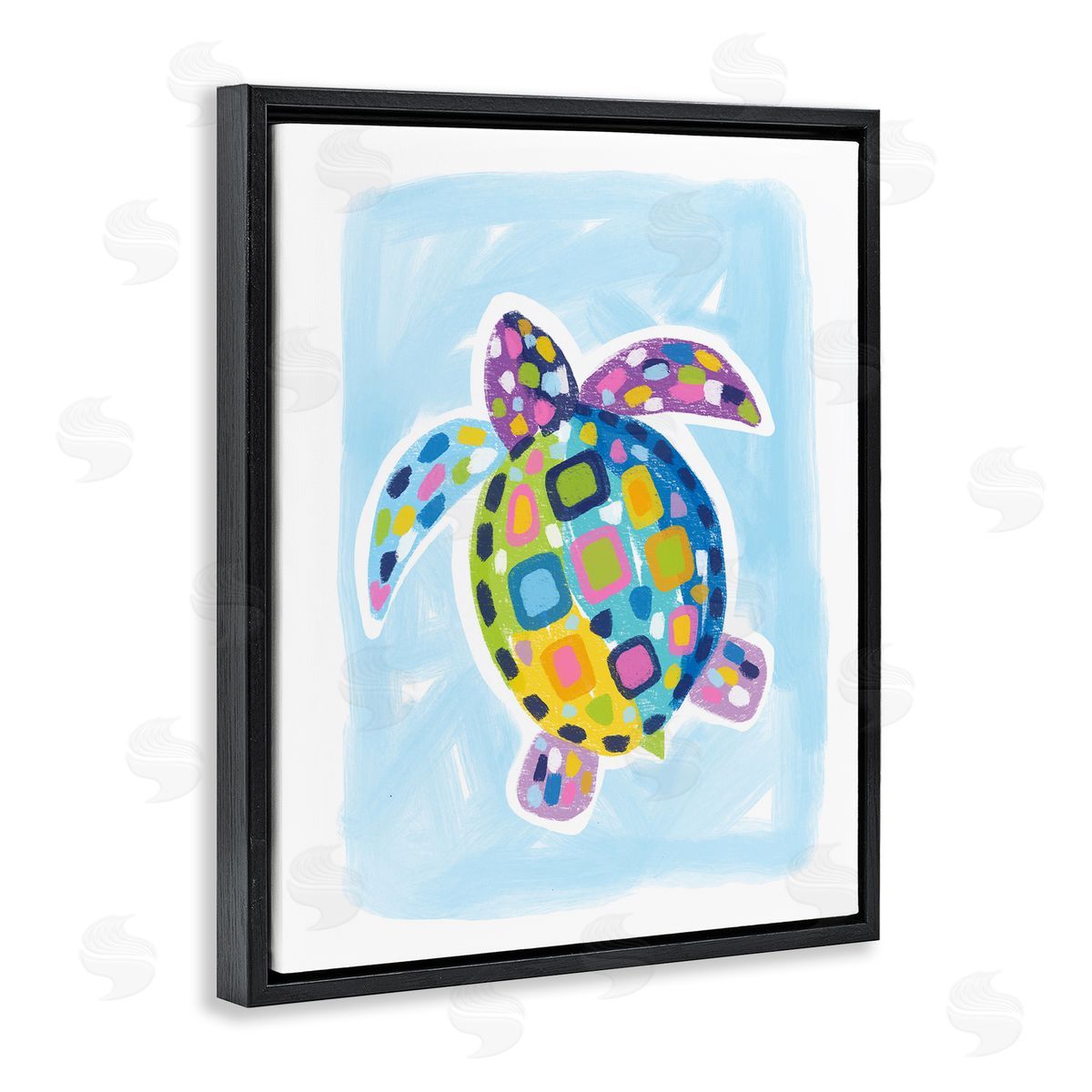Mosaic Turtle on Blue Black Floating Frame Canvas Wall Art, Home Decor by Lisa Nohren