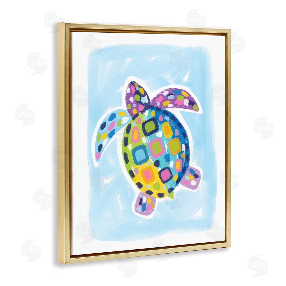 Mosaic Turtle on Blue Gold Floating Frame Canvas Wall Art, Home Decor by Lisa Nohren