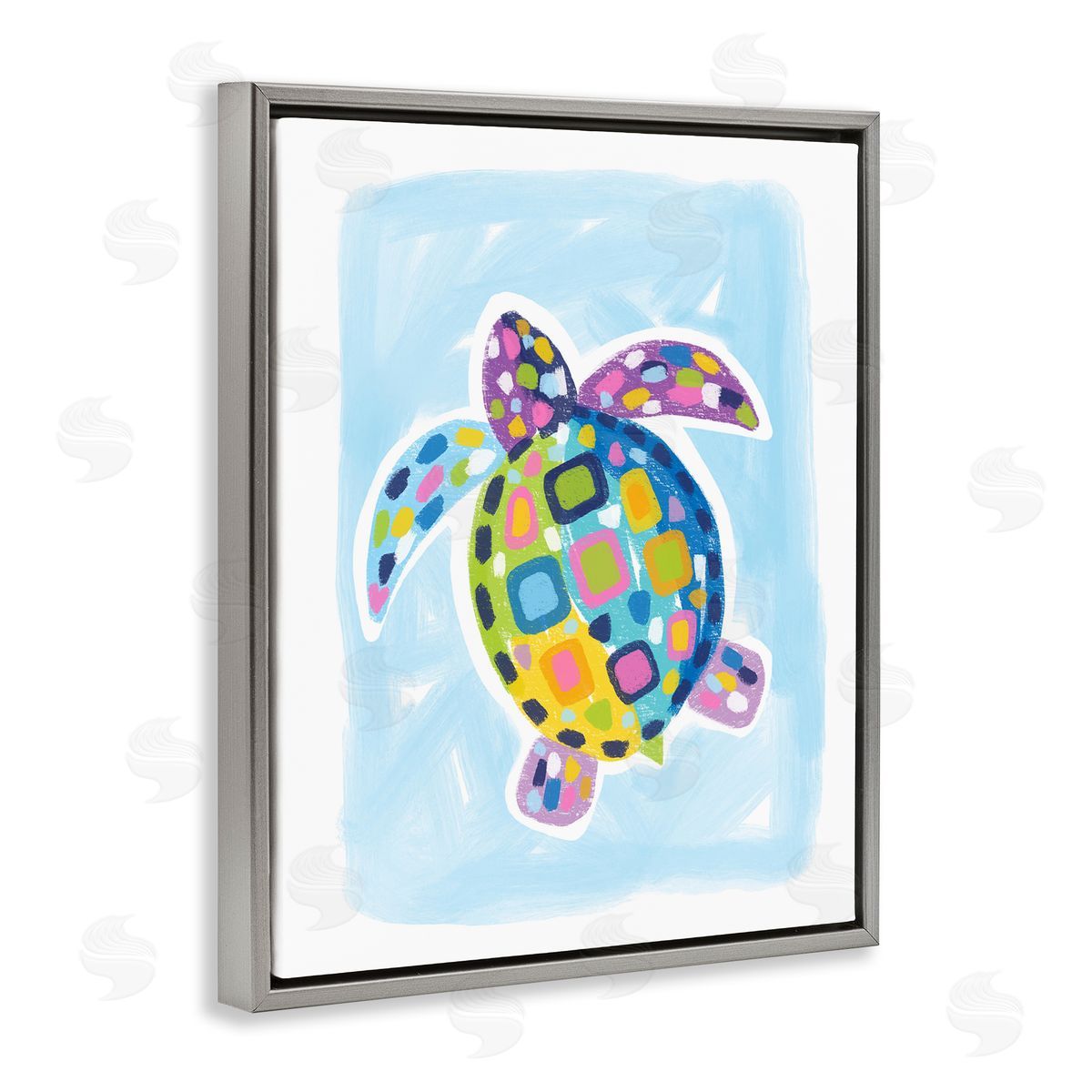 Mosaic Turtle on Blue Grey Floating Frame Canvas Wall Art, Home Decor by Lisa Nohren