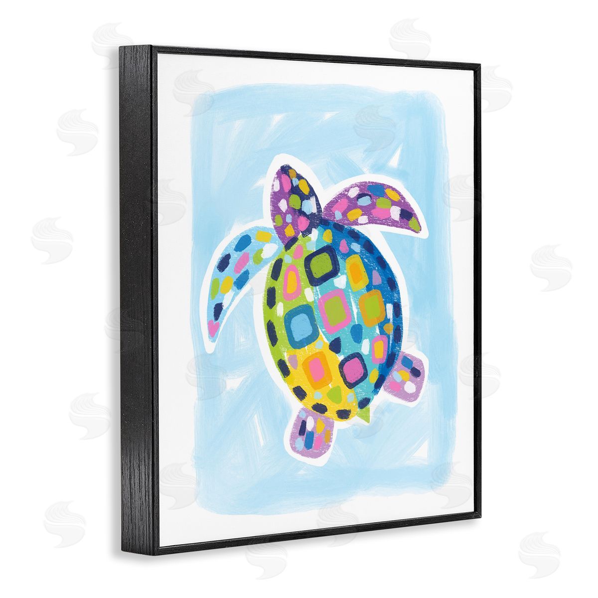 Mosaic Turtle on Blue Black Frame Print Wall Art, Home Decor by Lisa Nohren