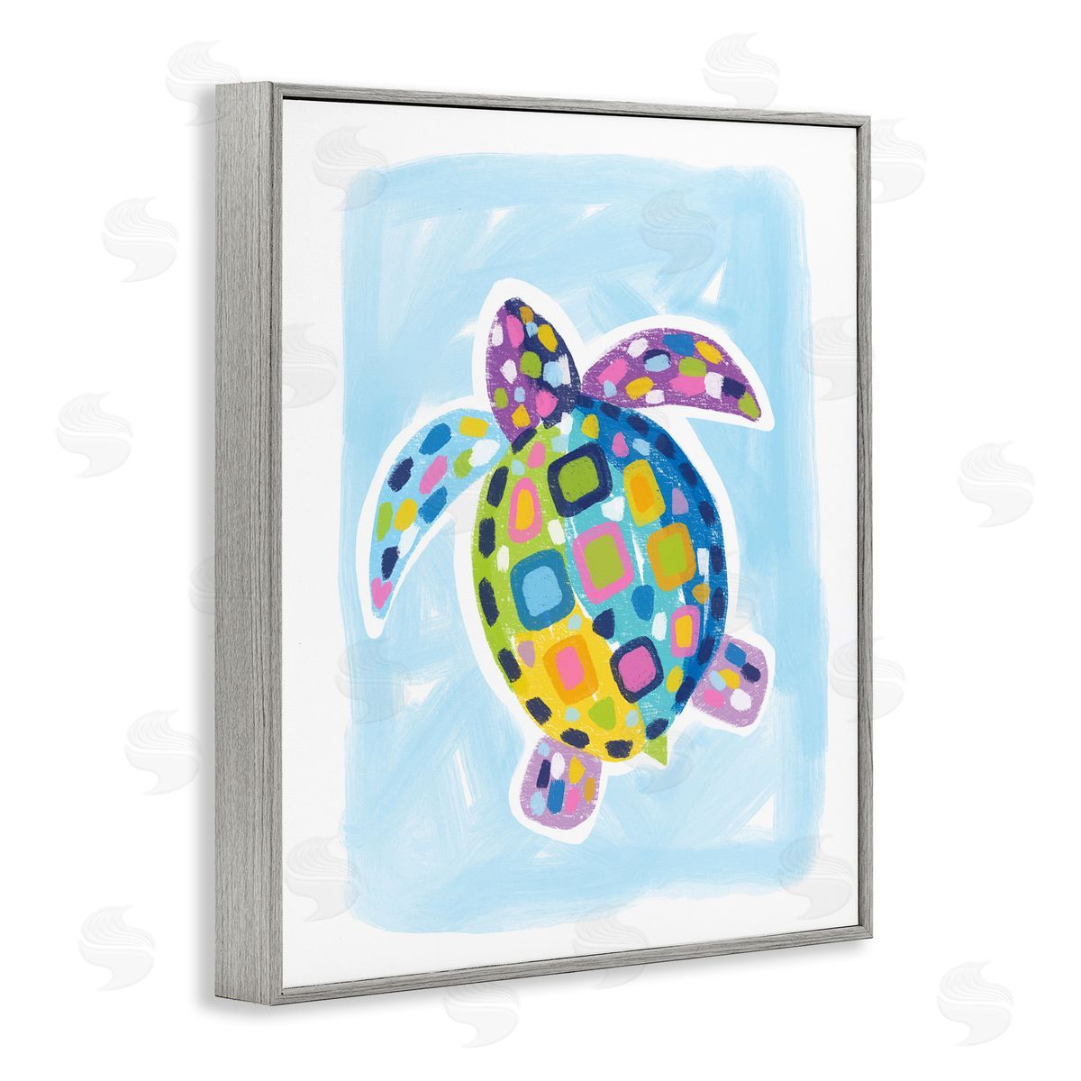 Mosaic Turtle on Blue Grey Frame Print Wall Art, Home Decor by Lisa Nohren