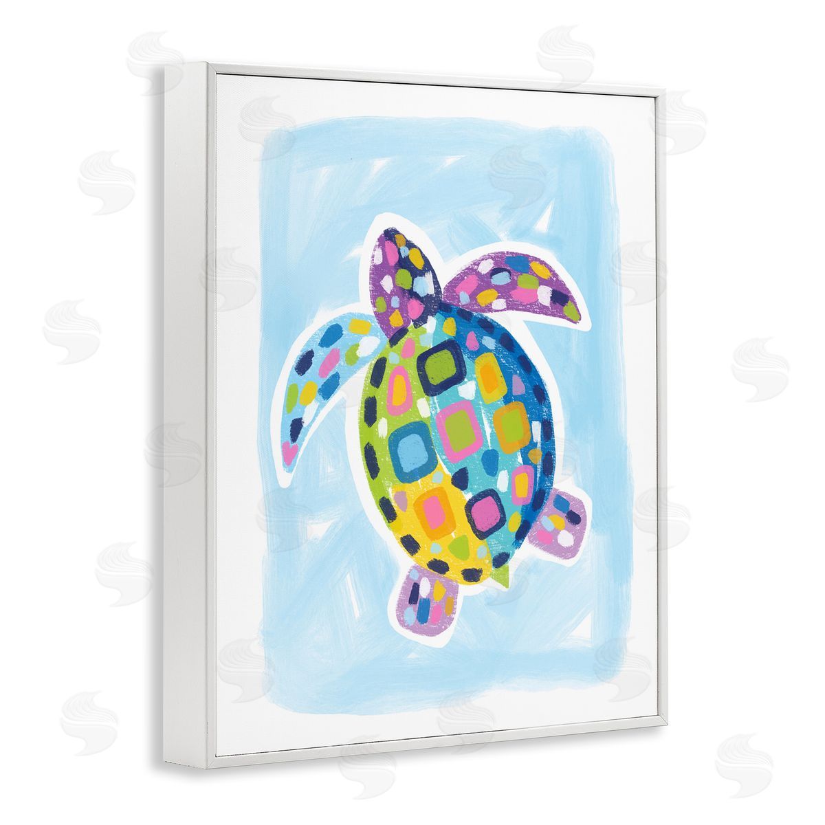 Mosaic Turtle on Blue White Frame Print Wall Art, Home Decor by Lisa Nohren