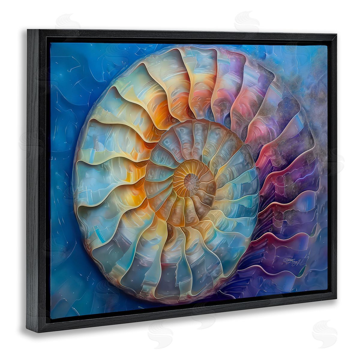 Lena Owens Maritime Nautilus Spiral Black Floating Frame Canvas Wall Art Print