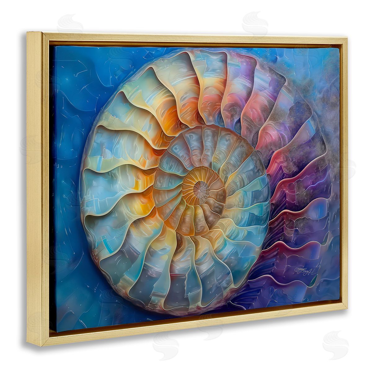 Lena Owens Maritime Nautilus Spiral Gold Floating Frame Canvas Wall Art Print