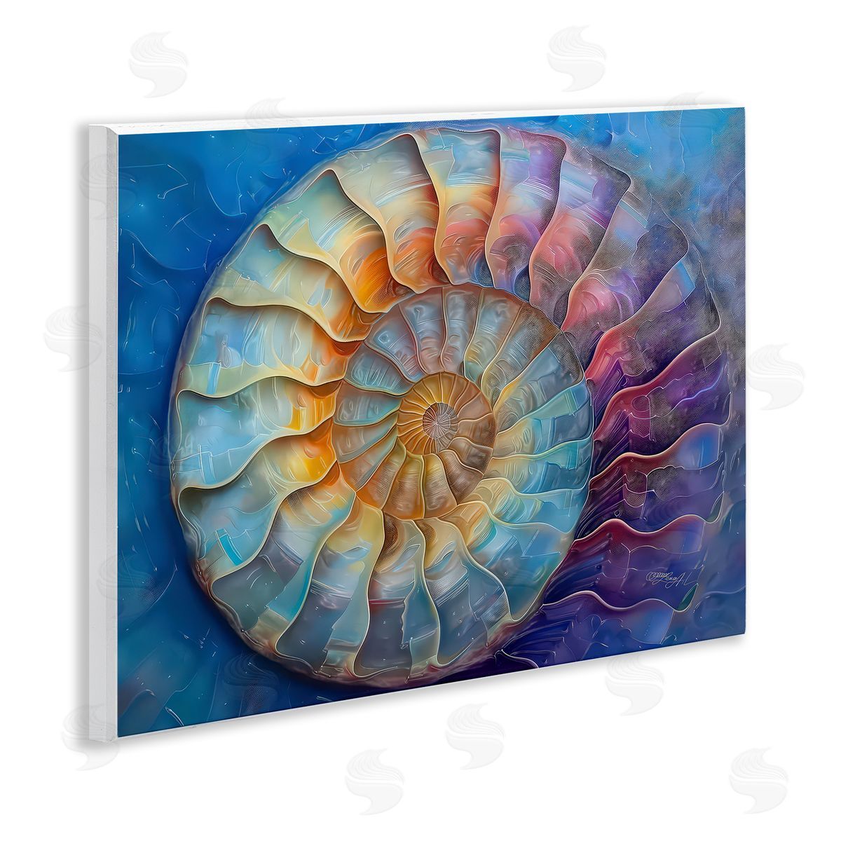 Lena Owens Maritime Nautilus Spiral Wooden Wall Plaque Art Print