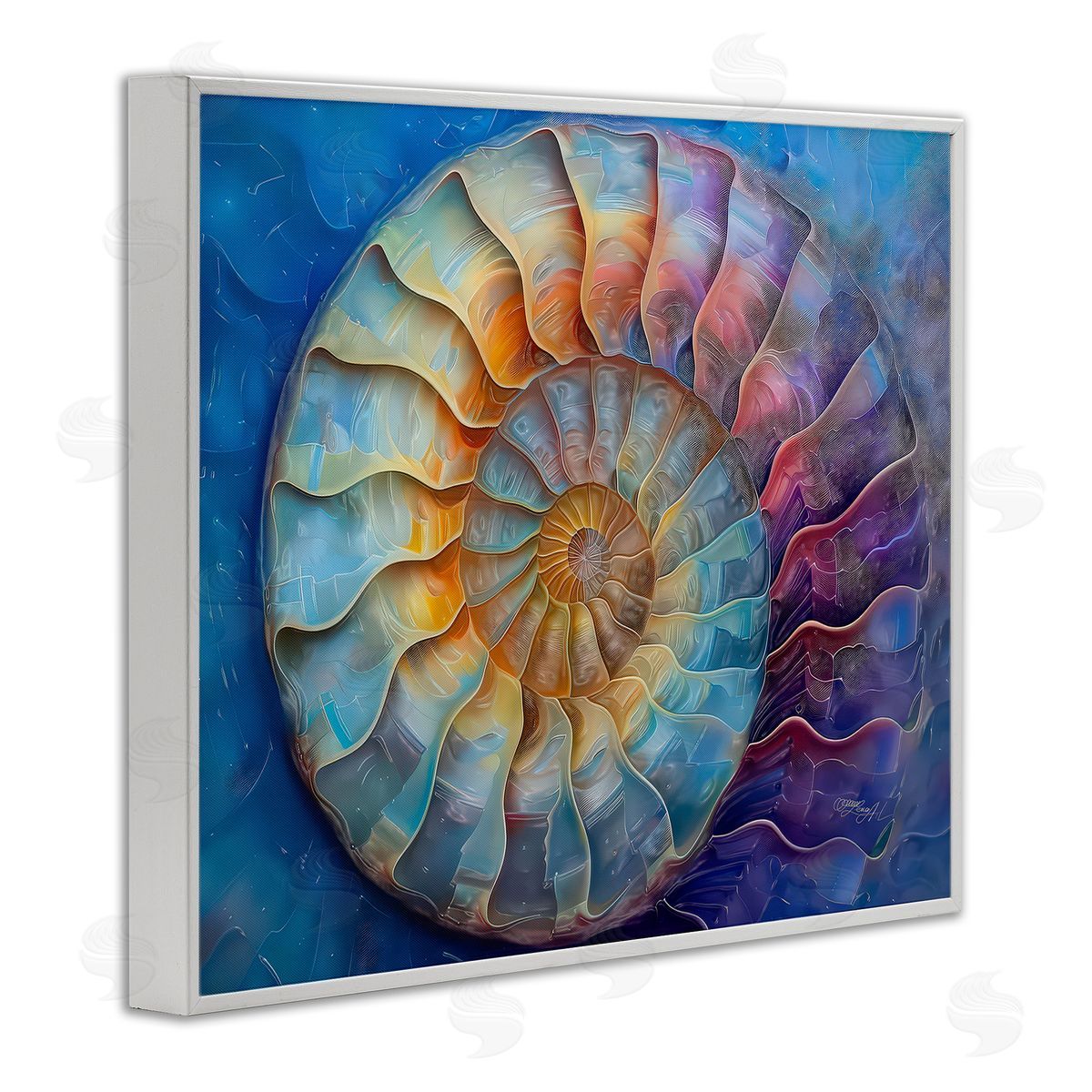 Lena Owens Maritime Nautilus Spiral White Framed Giclee Wall Art Print
