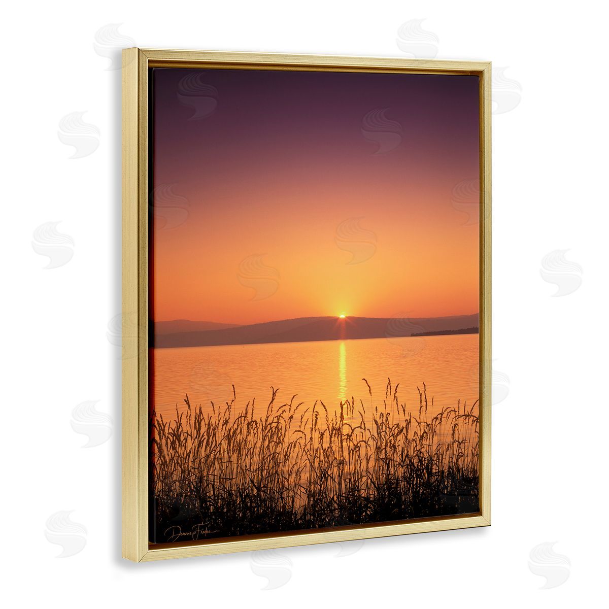 Deep Orange Sunset Gold Floating Frame Canvas Wall Art, Home Decor by Dennis Frates