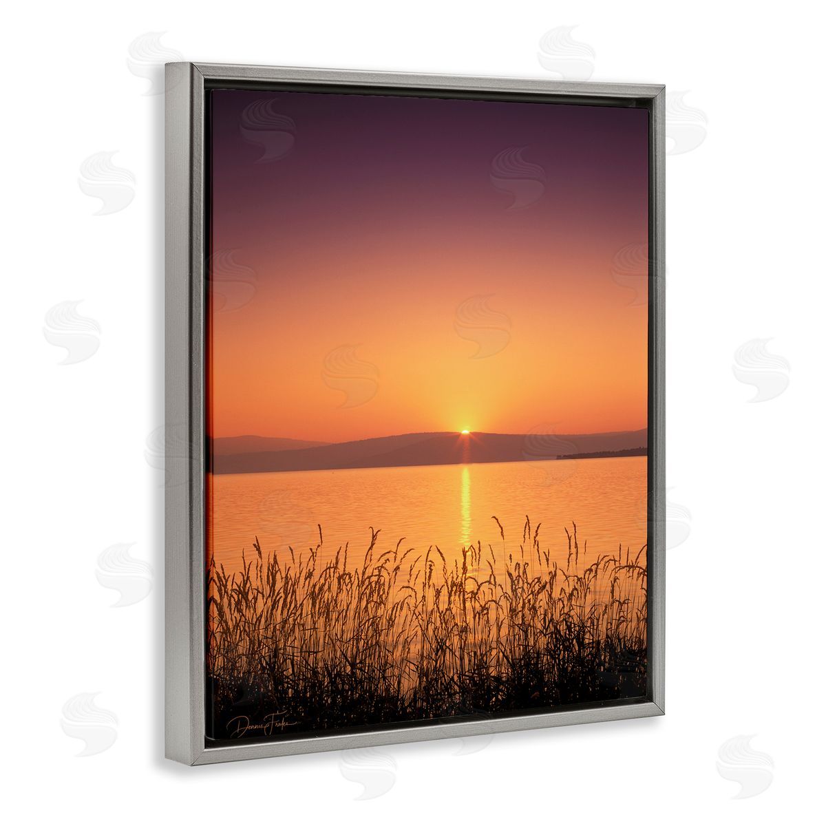 Deep Orange Sunset Grey Floating Frame Canvas Wall Art, Home Decor by Dennis Frates