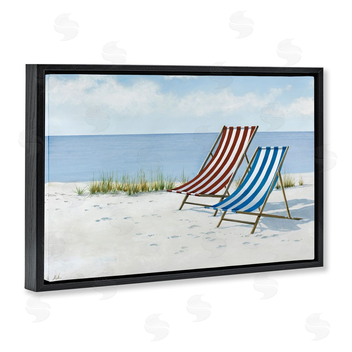 Serene Beach Chairs Black Floating Frame Canvas Wall Art, Home Decor by Max Maxx