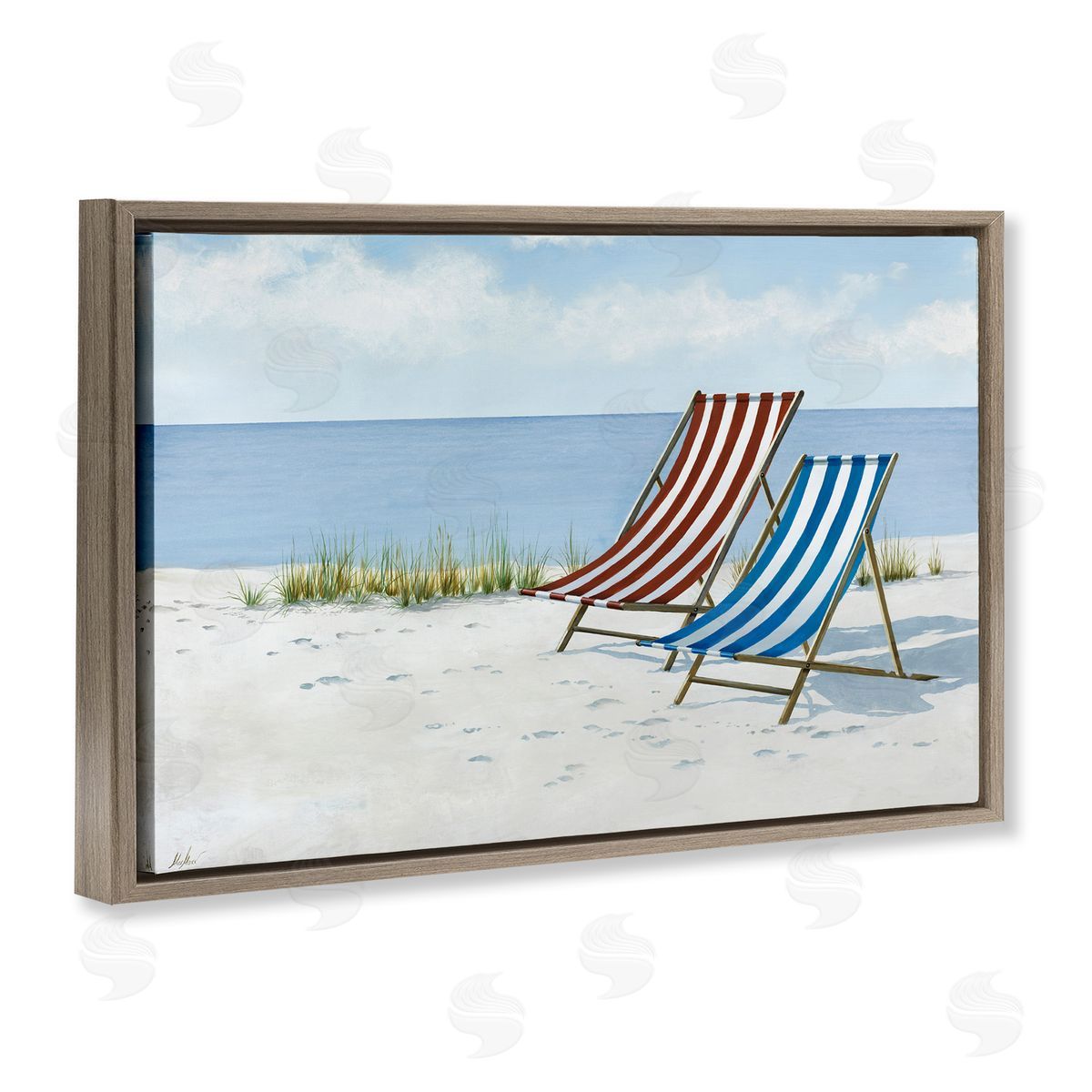 Serene Beach Chairs Brown Floating Frame Canvas Wall Art, Home Decor by Max Maxx