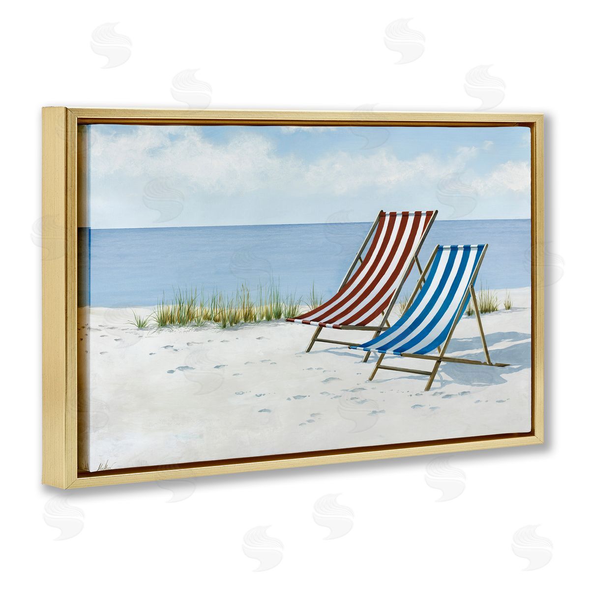 Serene Beach Chairs Gold Floating Frame Canvas Wall Art, Home Decor by Max Maxx