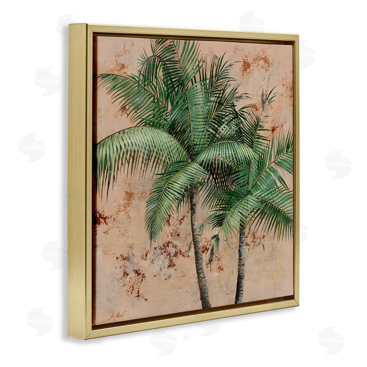 Leafy Palm Fronds Gold Floating Frame Canvas Wall Art, Home Decor by Max Maxx