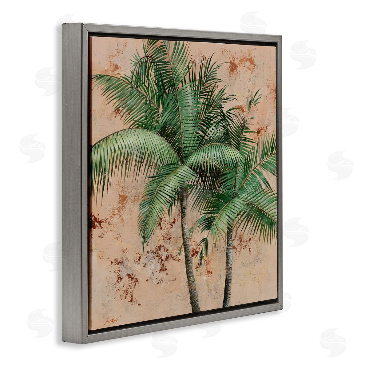 Leafy Palm Fronds Grey Floating Frame Canvas Wall Art, Home Decor by Max Maxx