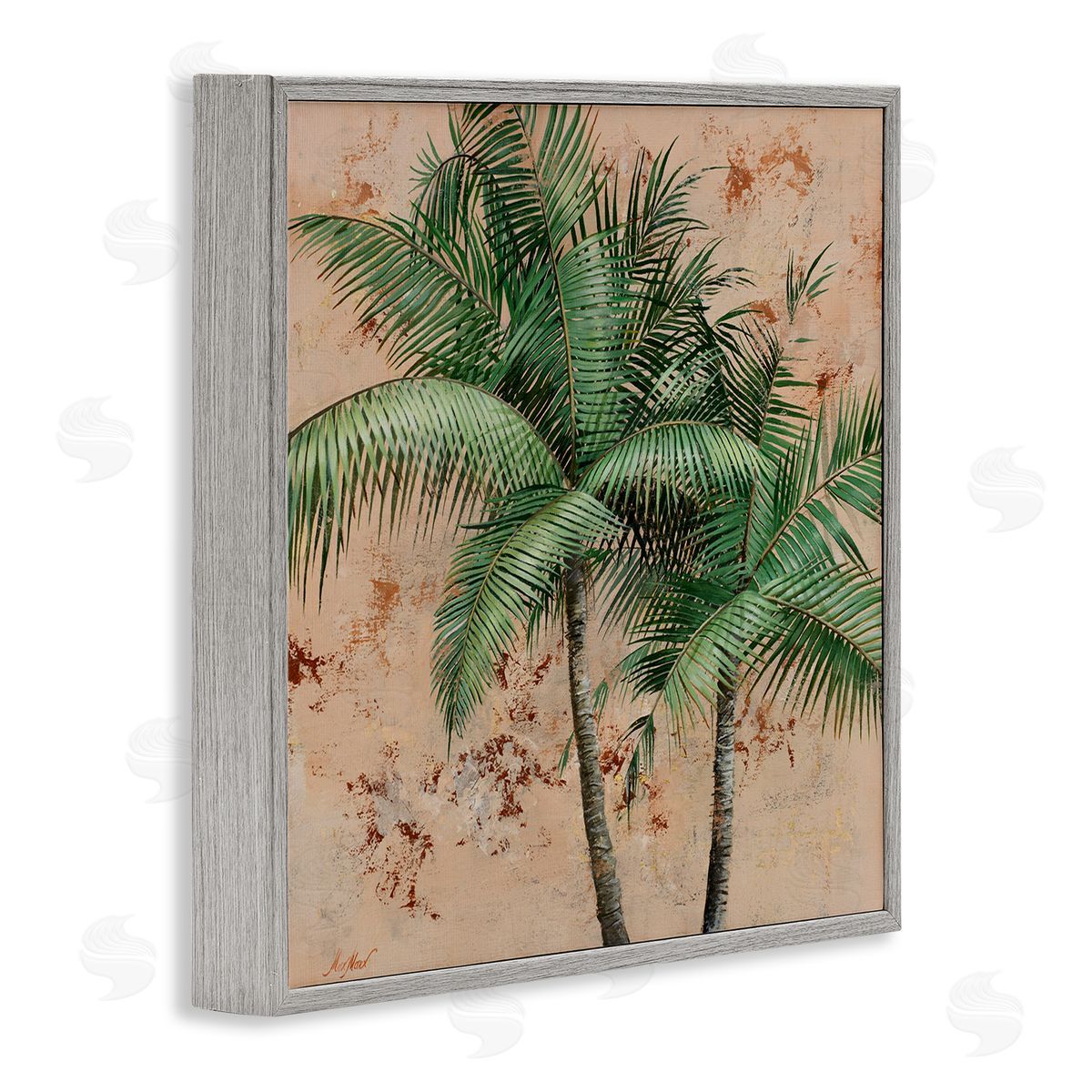 Leafy Palm Fronds Grey Frame Print Wall Art, Home Decor by Max Maxx