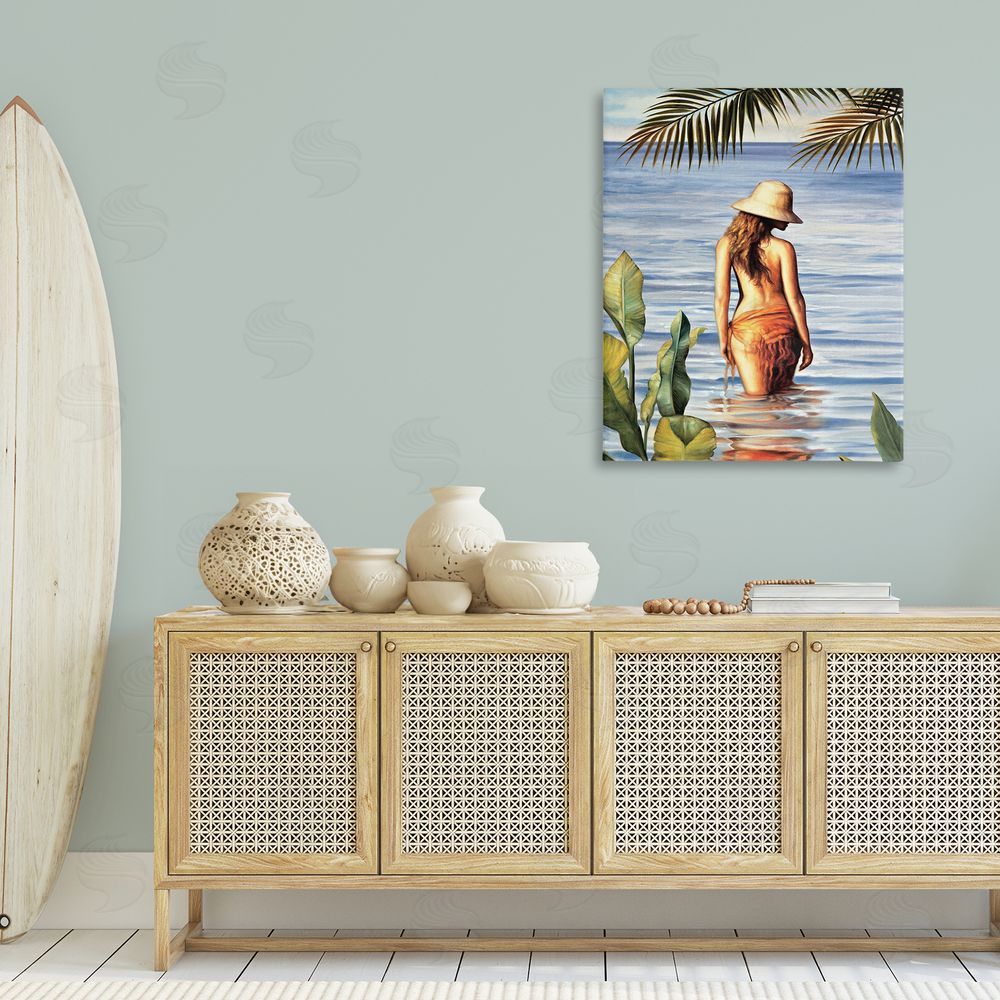 Migdalia Arellano Woman Wading Beach Canvas Wall Art Print in Room