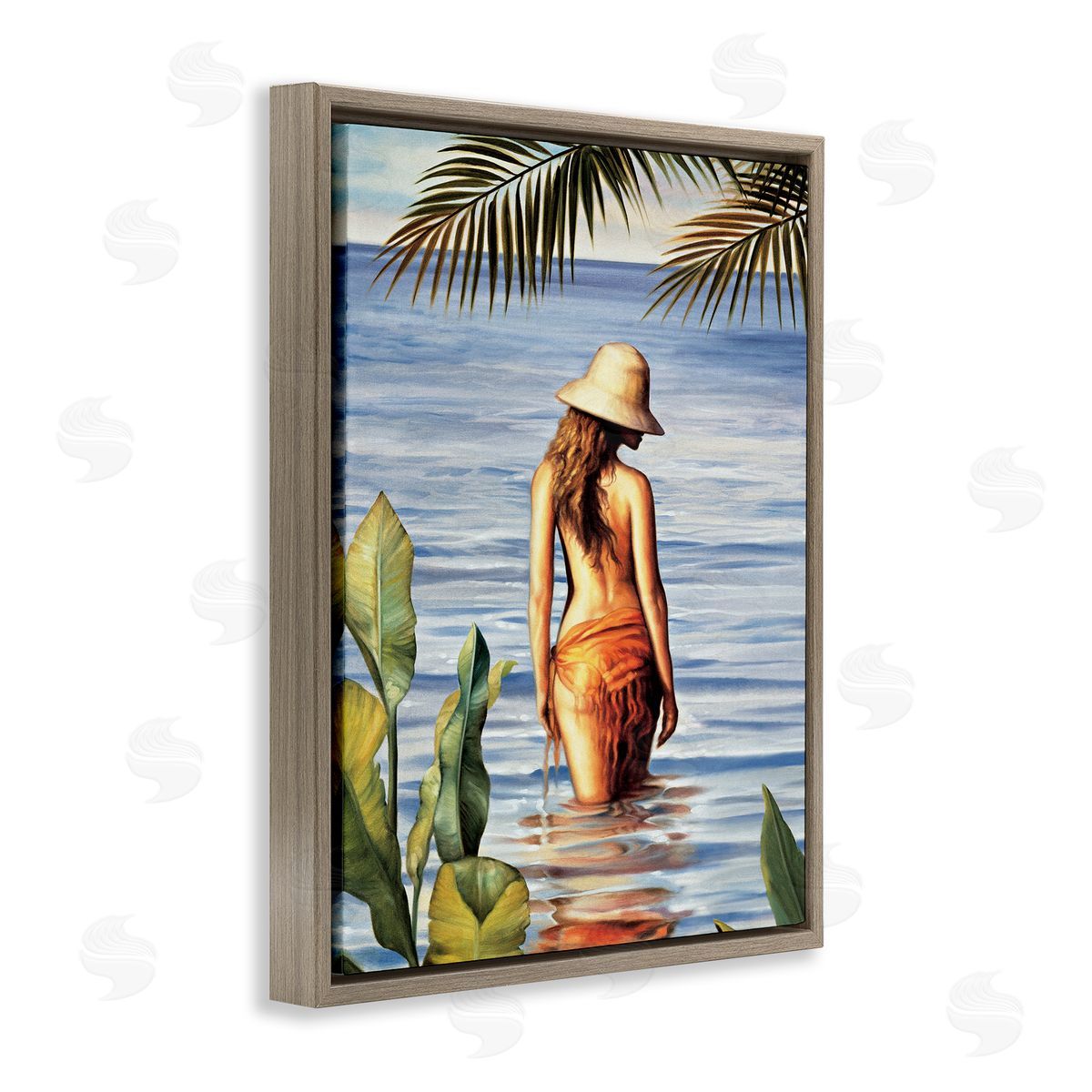 Migdalia Arellano Woman Wading Beach Brown Floating Frame Canvas Wall Art Print