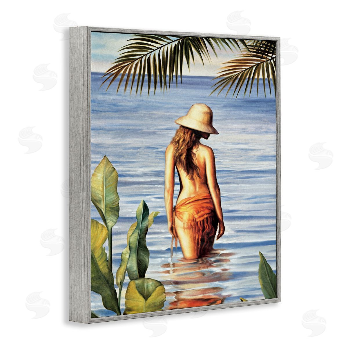 Migdalia Arellano Woman Wading Beach Gray Framed Giclee Wall Art Print