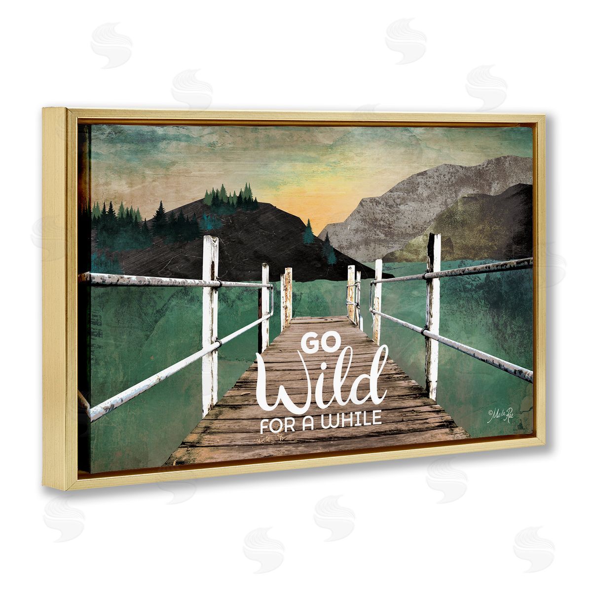Go Wild Rustic Phrase Gold Floating Frame Canvas Wall Art, Home Decor by Marla Rae