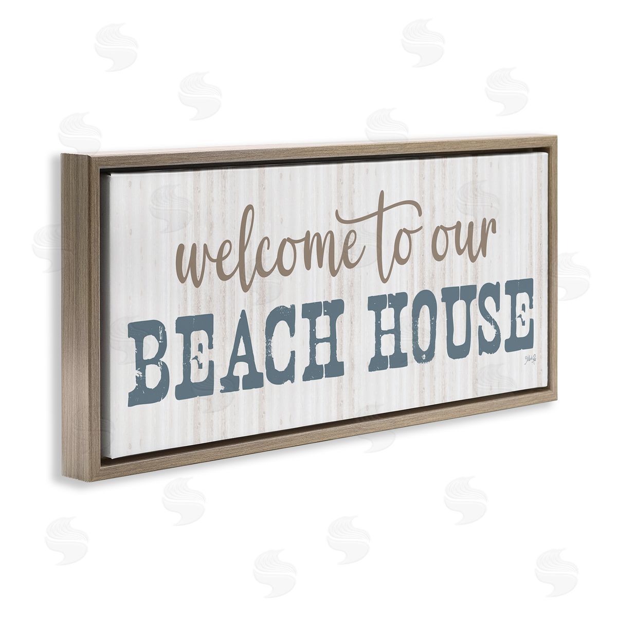Welcome Beach House Brown Floating Frame Canvas Wall Art, Home Decor by Marla Rae