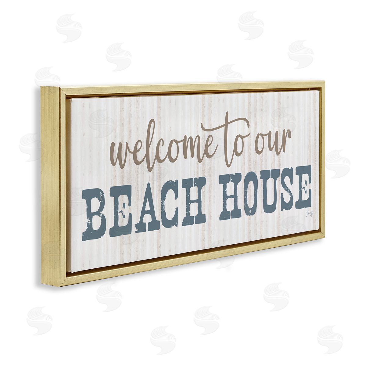 Welcome Beach House Gold Floating Frame Canvas Wall Art, Home Decor by Marla Rae