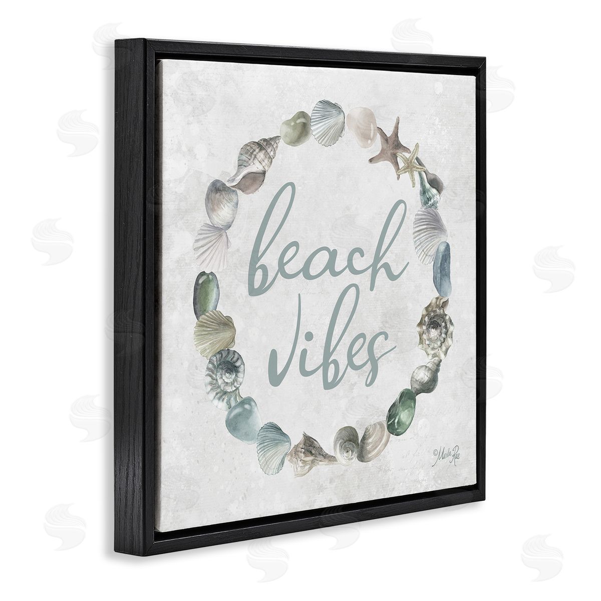 Beach Vibes with Shells Black Floating Frame Canvas Wall Art, Home Decor by Marla Rae