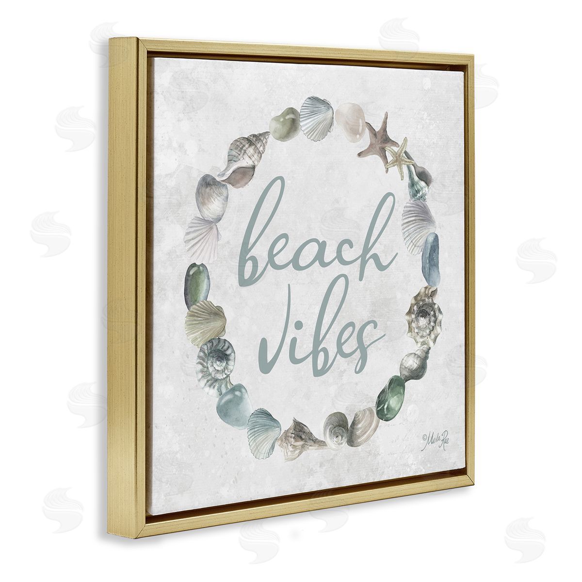 Beach Vibes with Shells Gold Floating Frame Canvas Wall Art, Home Decor by Marla Rae