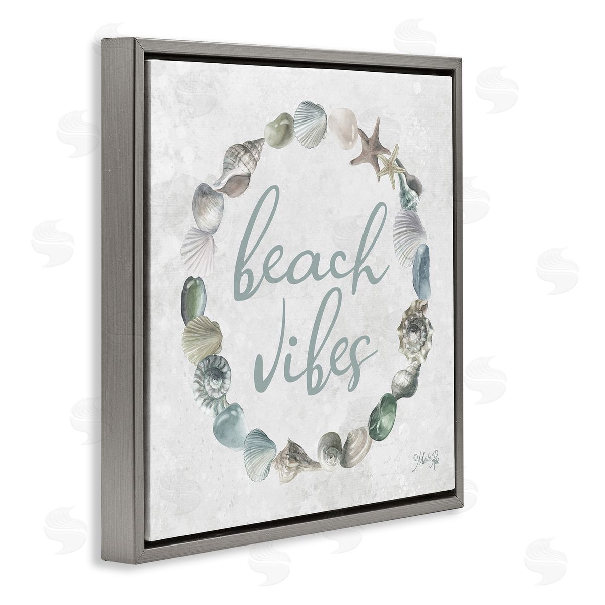 Beach Vibes with Shells Grey Floating Frame Canvas Wall Art, Home Decor by Marla Rae