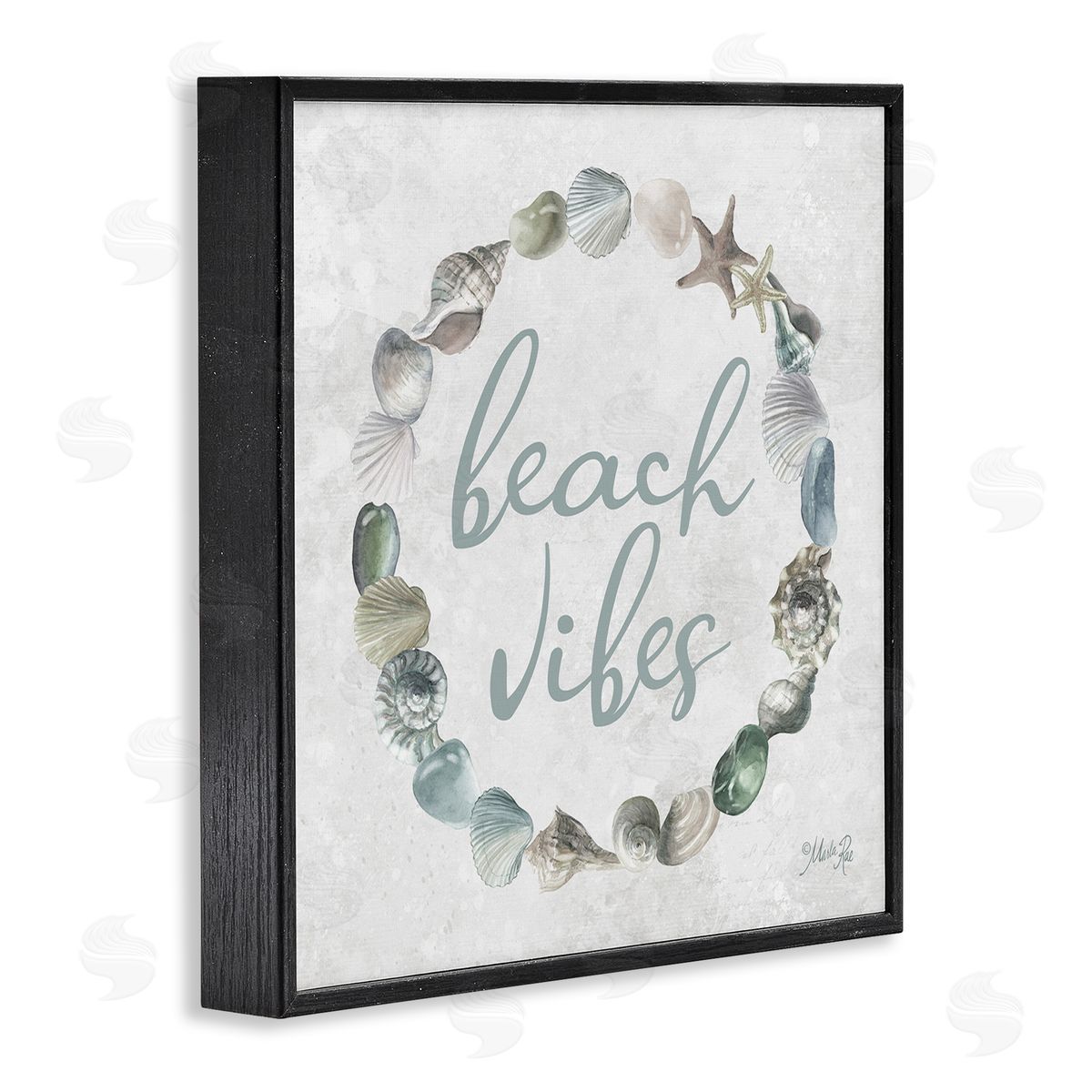 Beach Vibes with Shells Black Frame Print Wall Art, Home Decor by Marla Rae