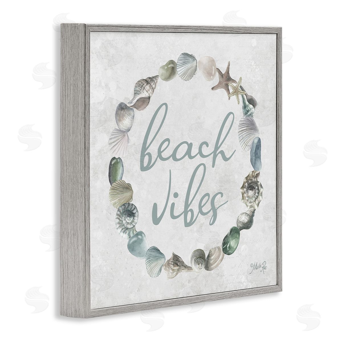 Beach Vibes with Shells Grey Frame Print Wall Art, Home Decor by Marla Rae