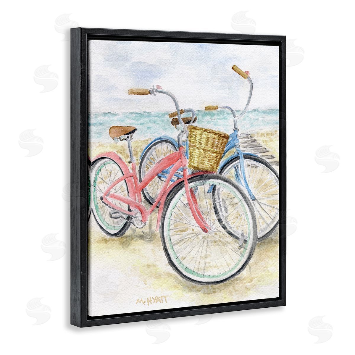 Beach Bikes Parked Black Floating Frame Canvas Wall Art, Home Decor by Melissa Hyatt