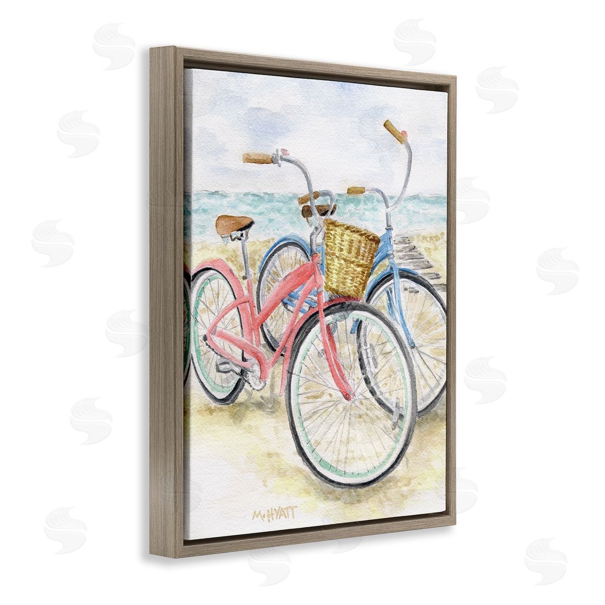 Beach Bikes Parked Brown Floating Frame Canvas Wall Art, Home Decor by Melissa Hyatt
