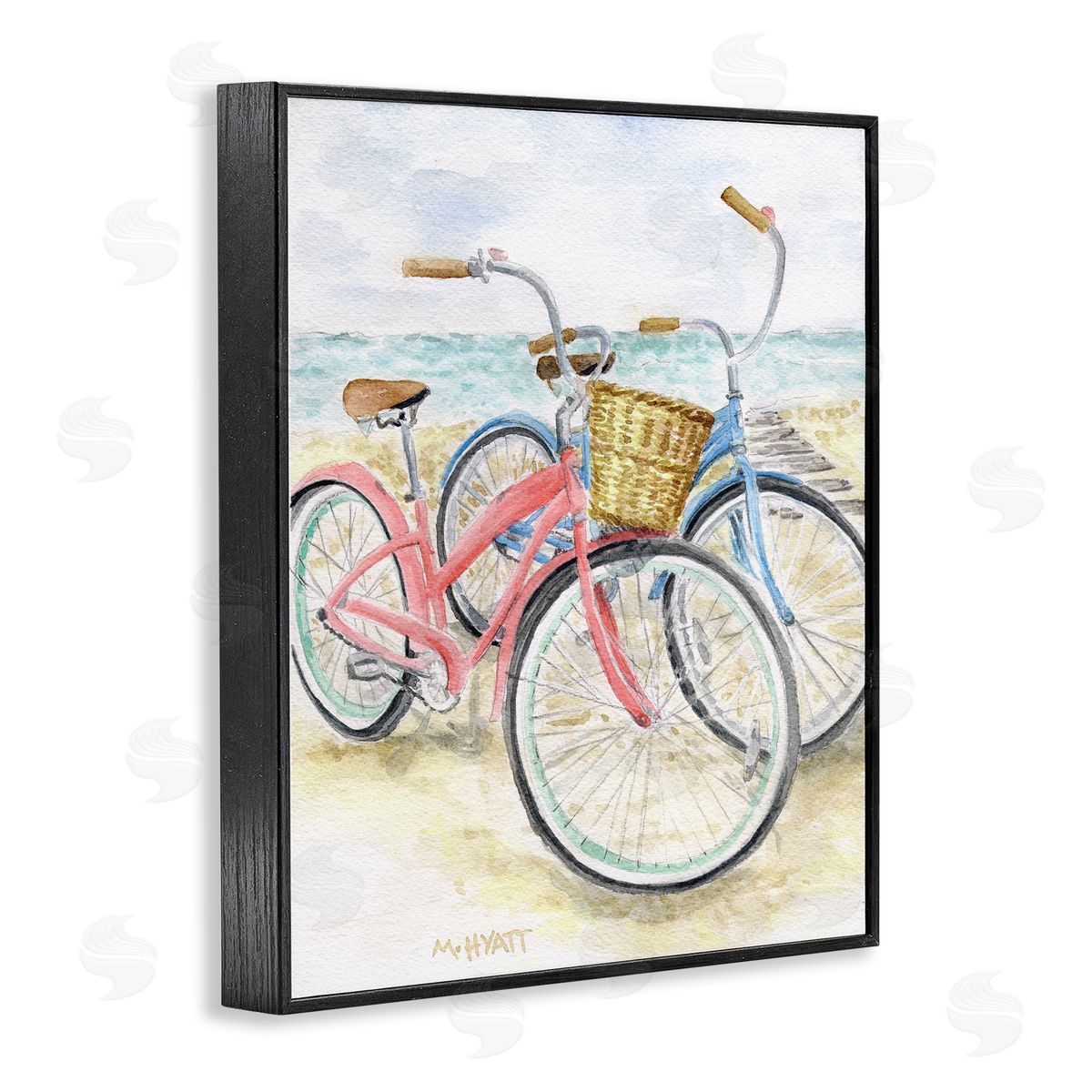 Beach Bikes Parked Black Frame Print Wall Art, Home Decor by Melissa Hyatt