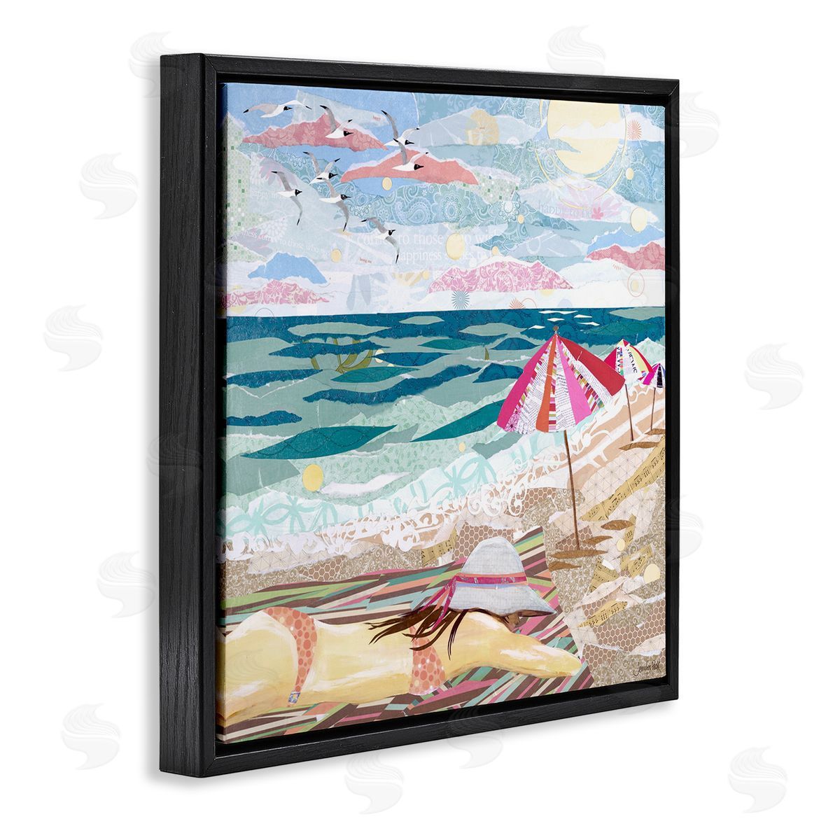 My Happy Place Collaged Black Floating Frame Canvas Wall Art, Home Decor by Jennifer Peck