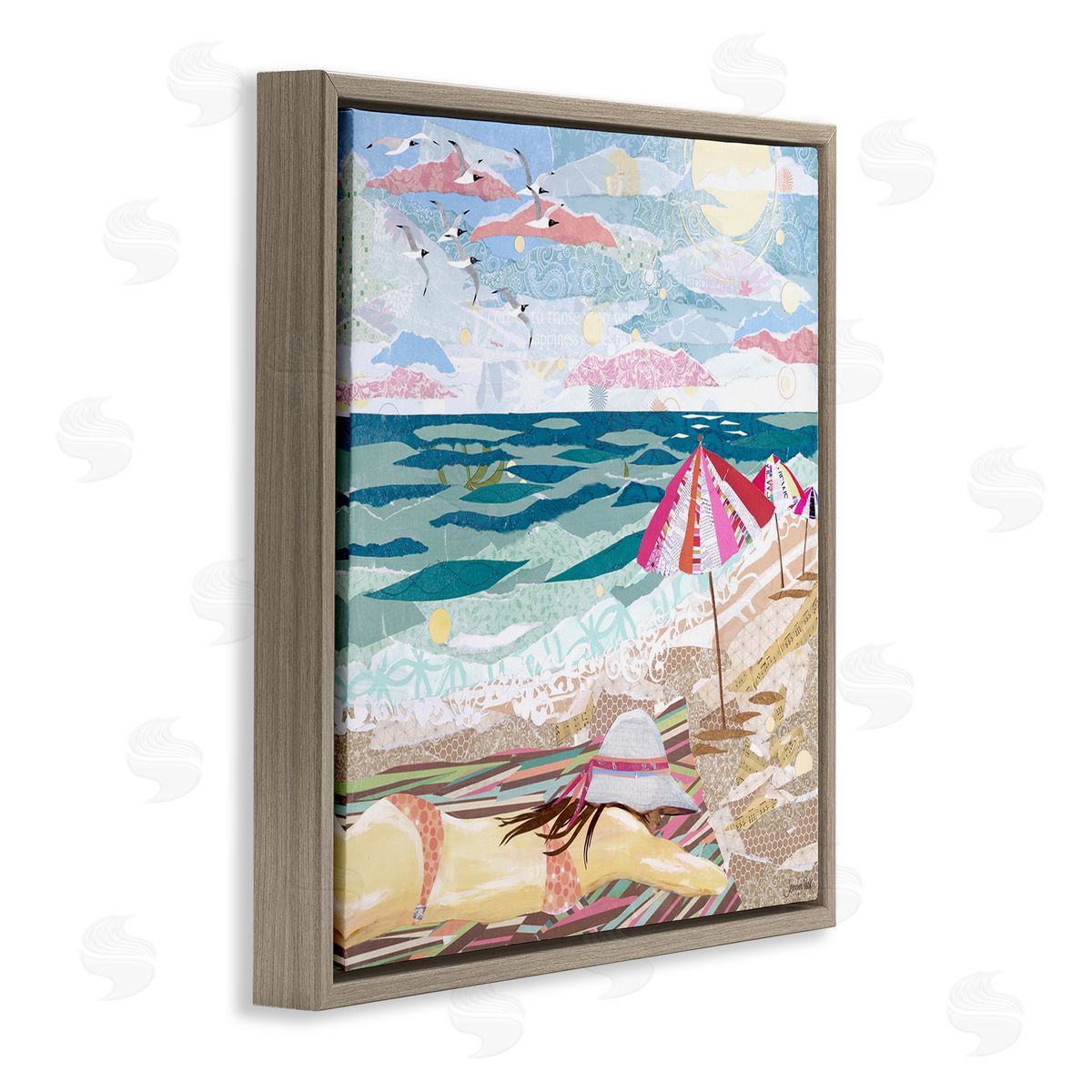 My Happy Place Collaged Brown Floating Frame Canvas Wall Art, Home Decor by Jennifer Peck