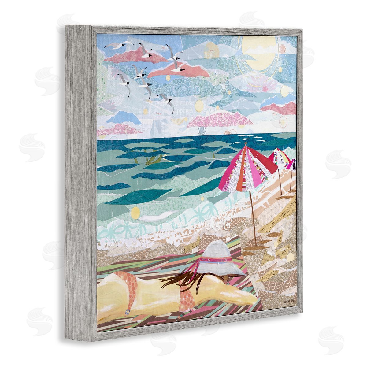 My Happy Place Collaged Grey Frame Print Wall Art, Home Decor by Jennifer Peck