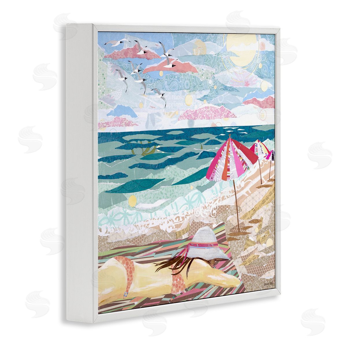 My Happy Place Collaged White Frame Print Wall Art, Home Decor by Jennifer Peck