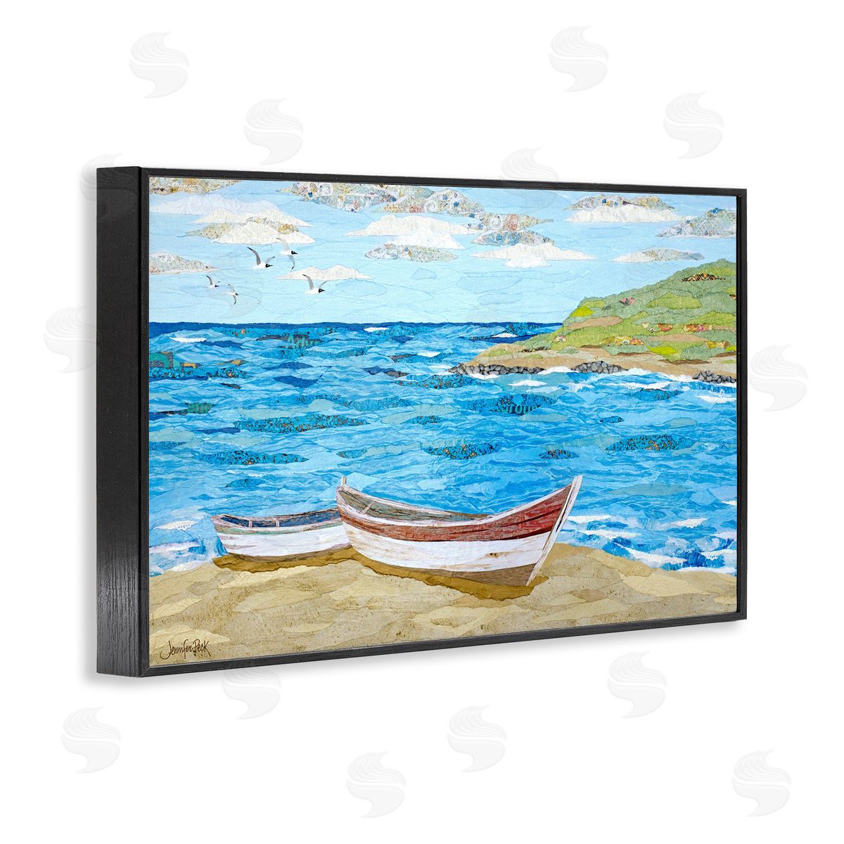 Mykonos Docked Boat Black Frame Print Wall Art, Home Decor by Jennifer Peck