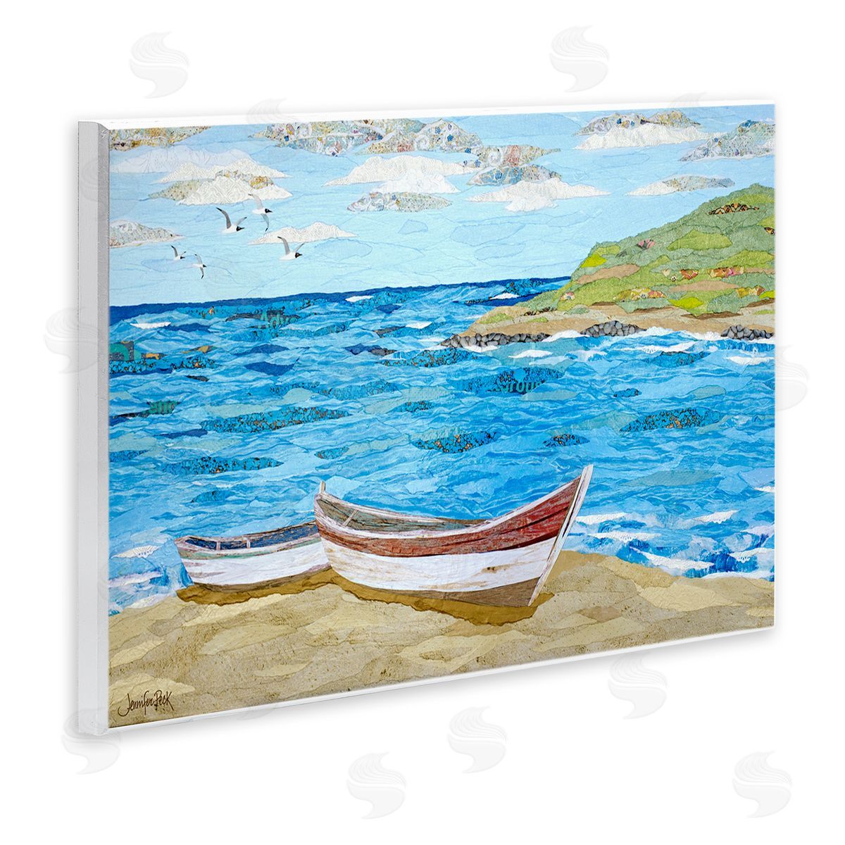 Mykonos Docked Boat Wood Plaque Wall Art, Home Decor by Jennifer Peck