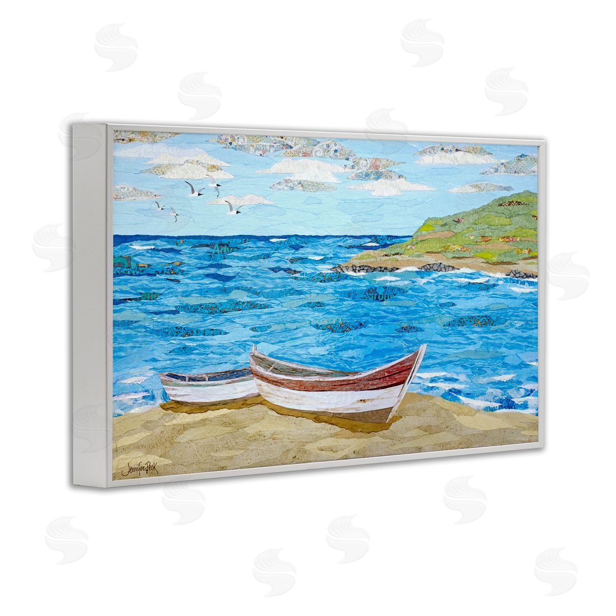 Mykonos Docked Boat White Frame Print Wall Art, Home Decor by Jennifer Peck